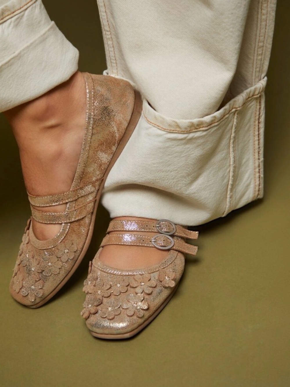 Free People Mimosa Mary Jane Champagne Metallic